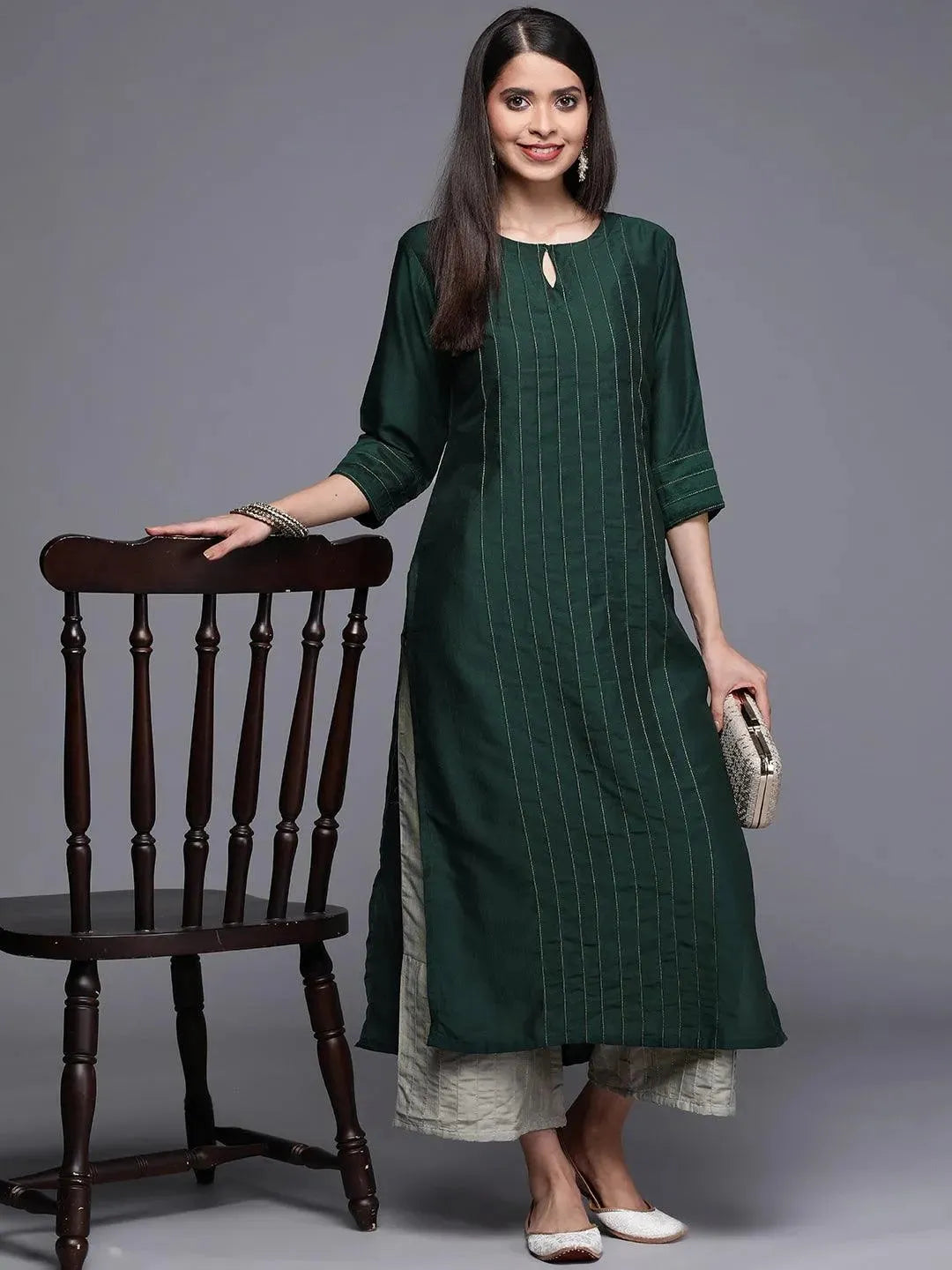 Teal Solid Chanderi Silk Kurta - Libas