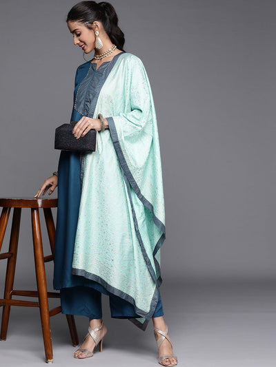 Teal Solid Viscose Rayon Suit Set - Libas