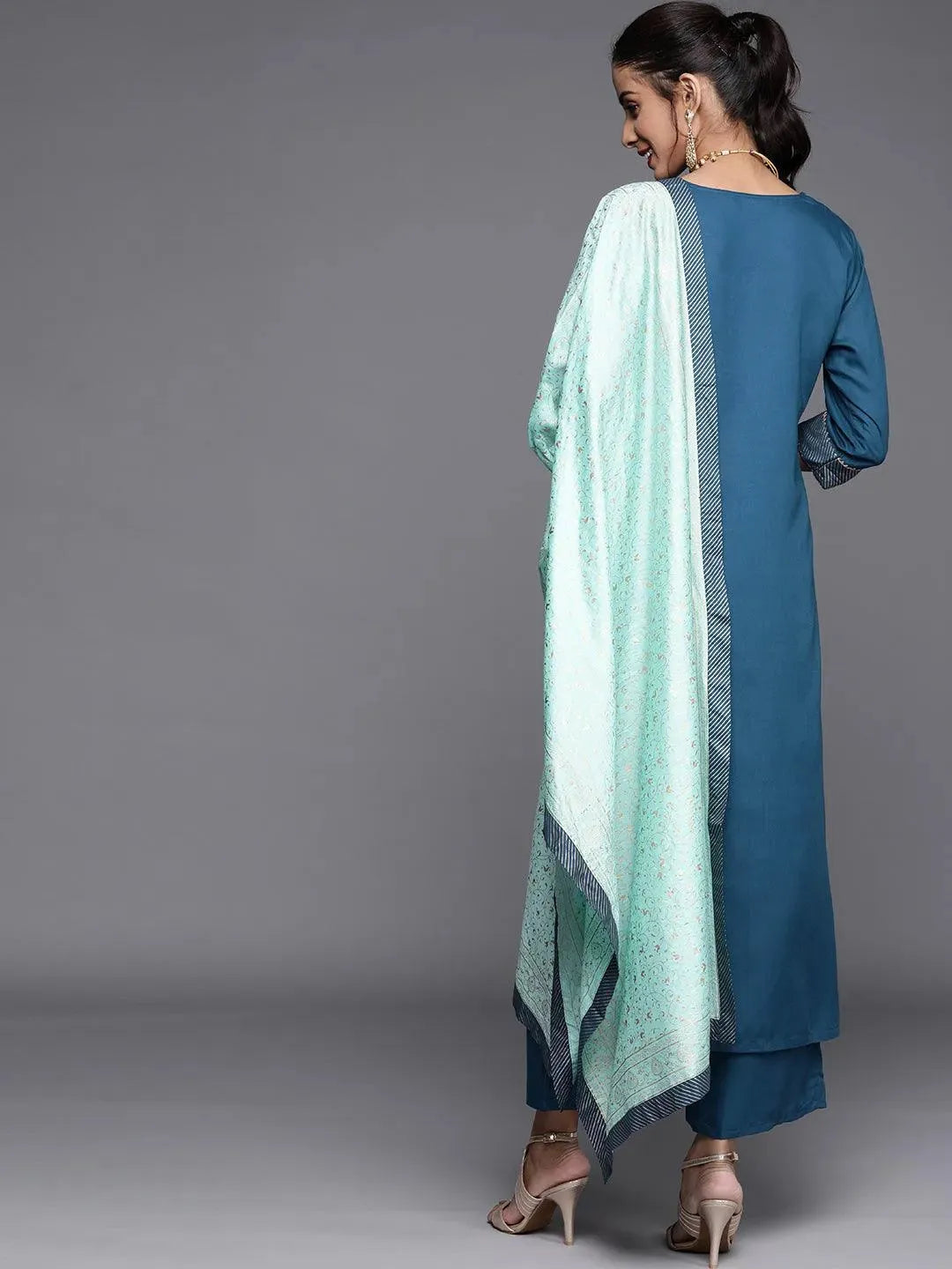 Teal Solid Viscose Rayon Suit Set - Libas