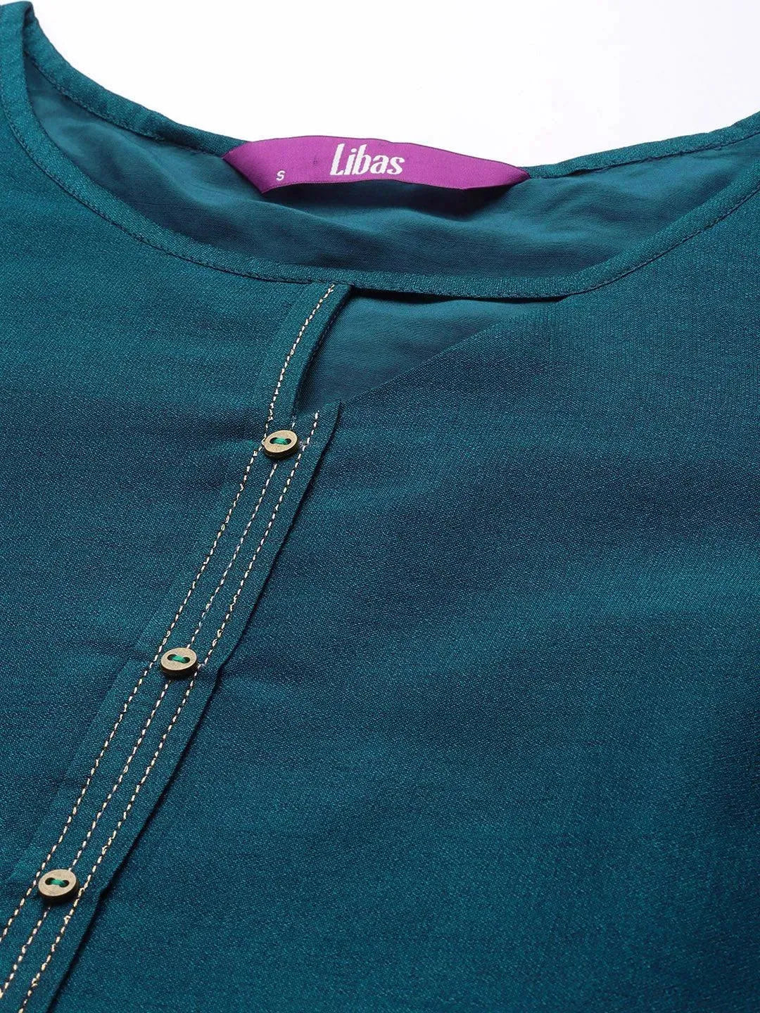 Teal Solid Silk Kurta - Libas 