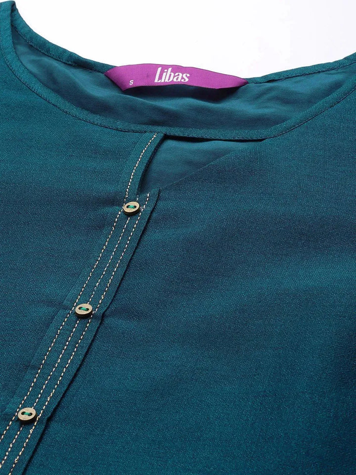 Teal Solid Silk Kurta - Libas