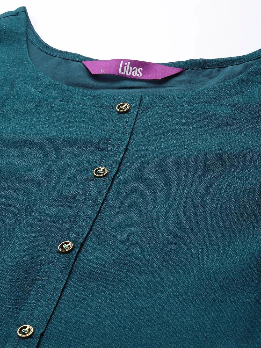 Teal Solid Silk Kurta - Libas