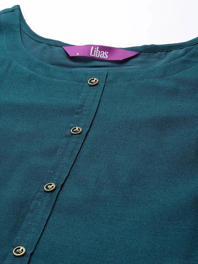 Teal Solid Silk Kurta - Libas