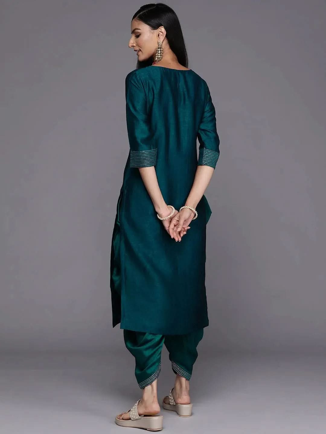 

Teal Solid Silk Straight Kurta