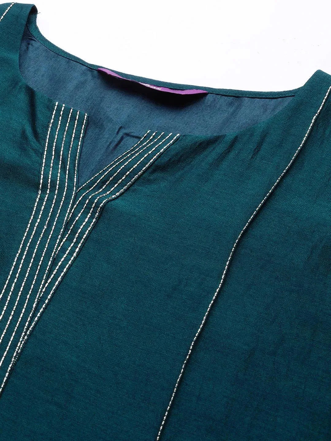 Teal Solid Silk Straight Kurta - Libas 