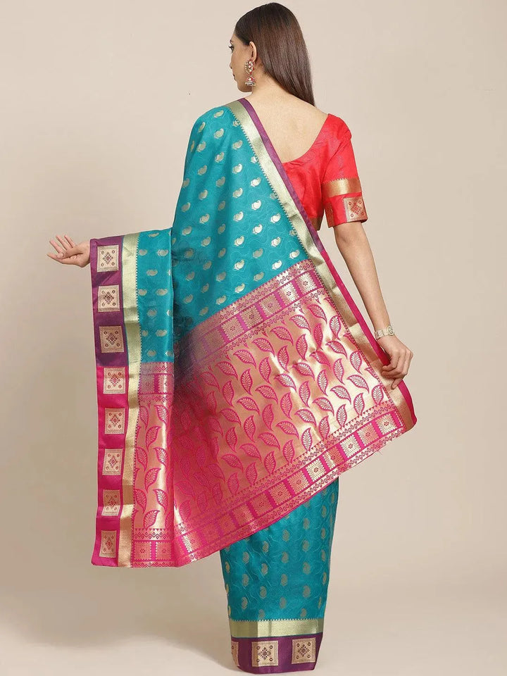 Teal Woven Design Brocade Saree - Libas