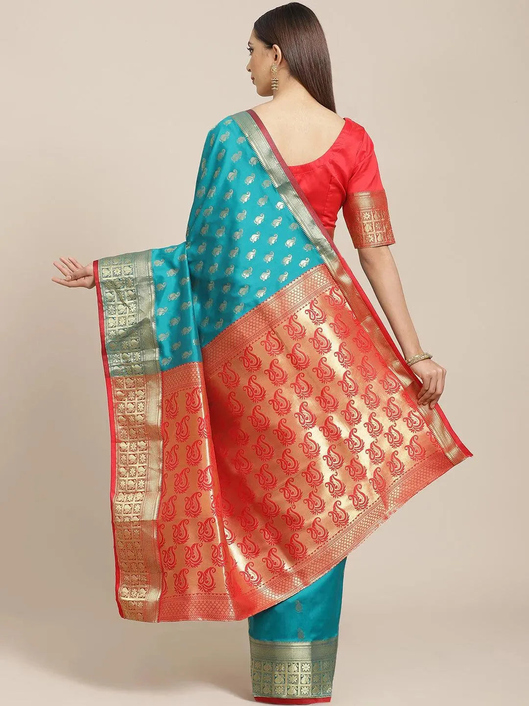 Teal Woven Design Brocade Saree - Libas 