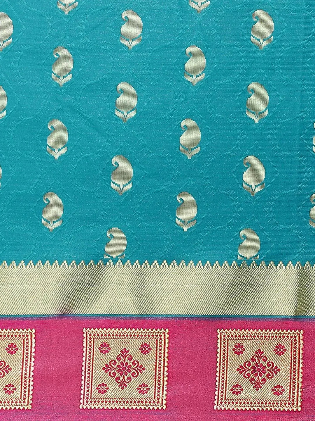 Teal Woven Design Brocade Saree - Libas