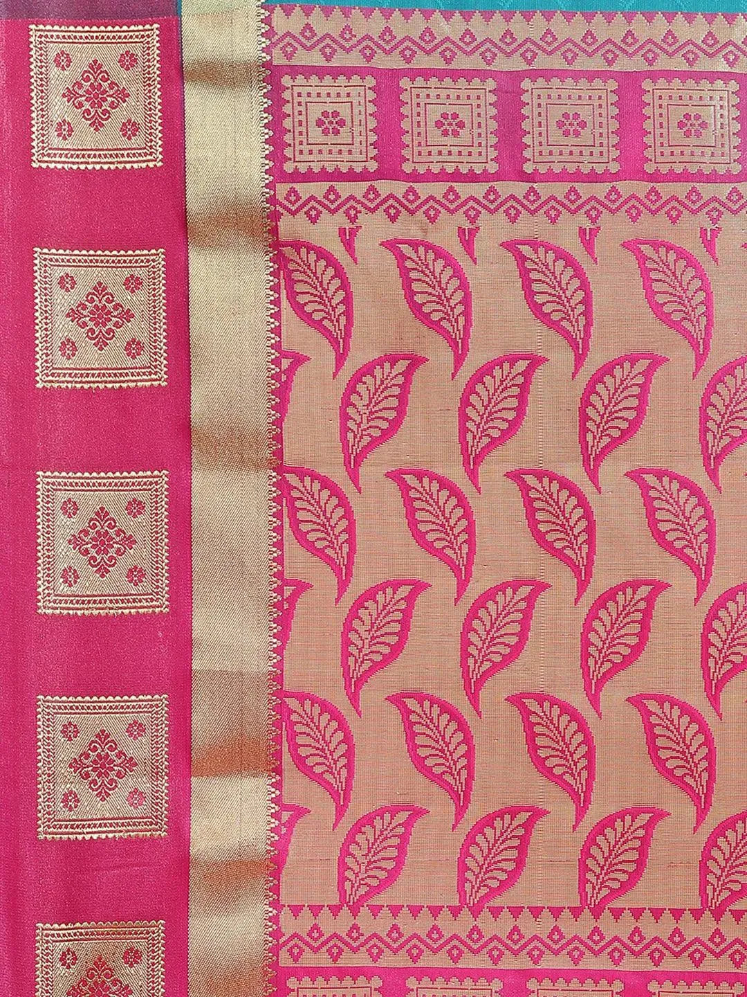 Teal Woven Design Brocade Saree - Libas 