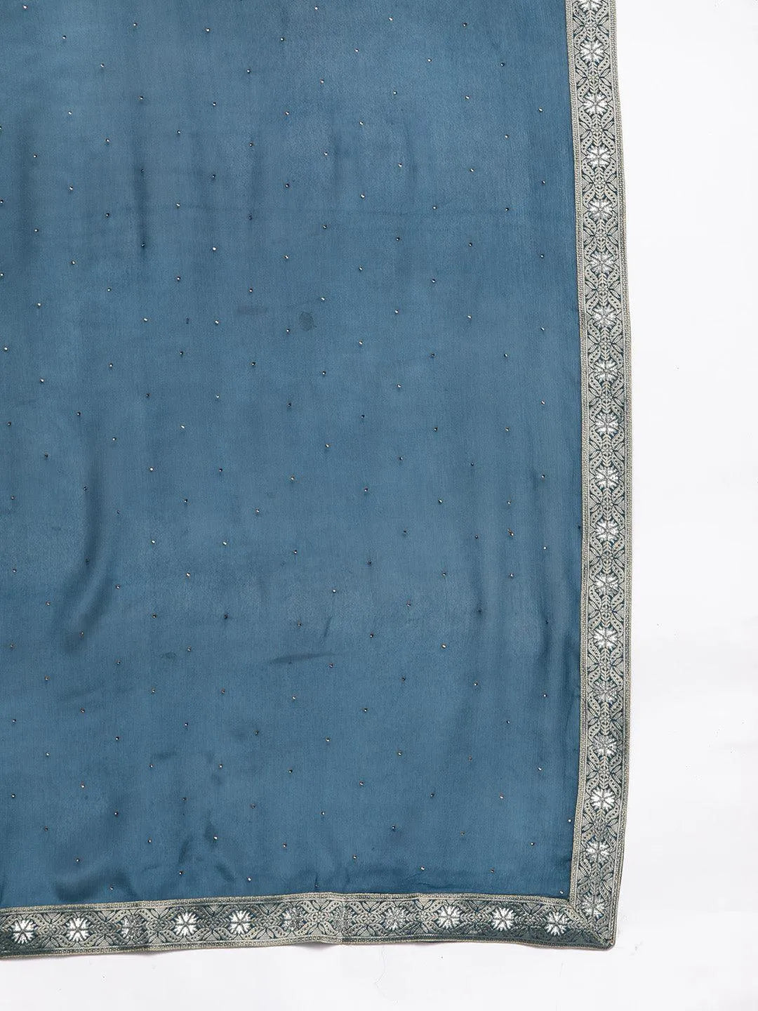 Teal Woven Design Silk Blend Straight Kurta With Trousers & Dupatta - Libas 