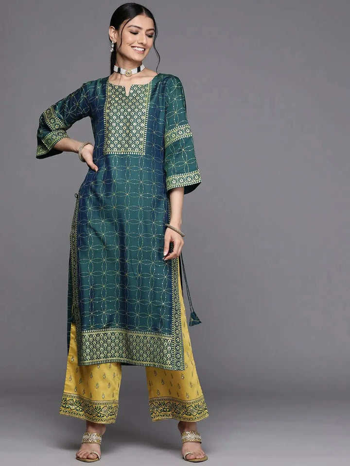 Teal Yoke Design Chanderi Silk Kurta - Libas