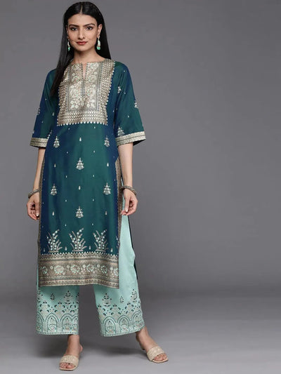 Teal Yoke Design Chanderi Silk Kurta - Libas