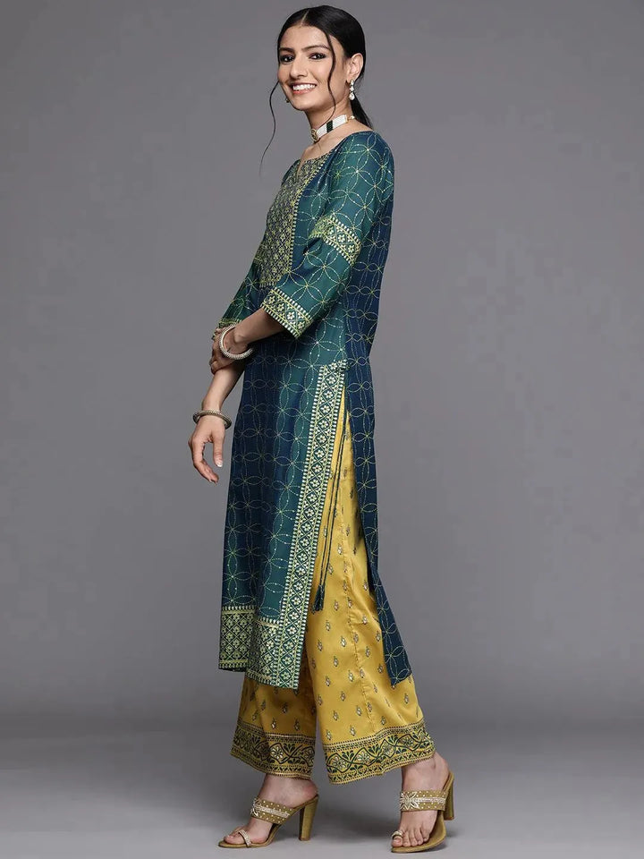 Teal Yoke Design Chanderi Silk Kurta - Libas