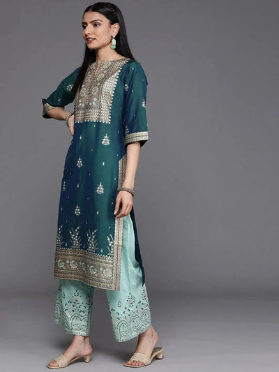 Teal Yoke Design Chanderi Silk Kurta - Libas