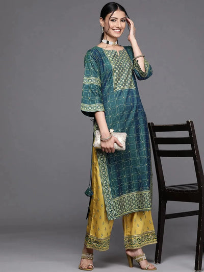 Teal Yoke Design Chanderi Silk Kurta - Libas