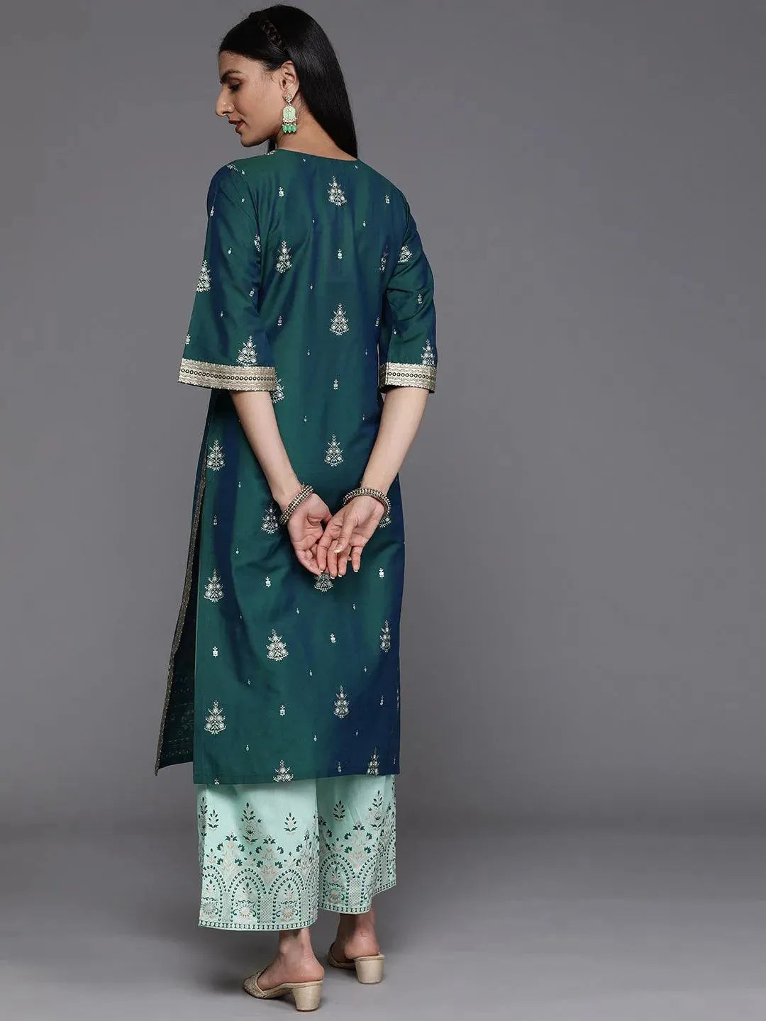 Teal Yoke Design Chanderi Silk Kurta - Libas