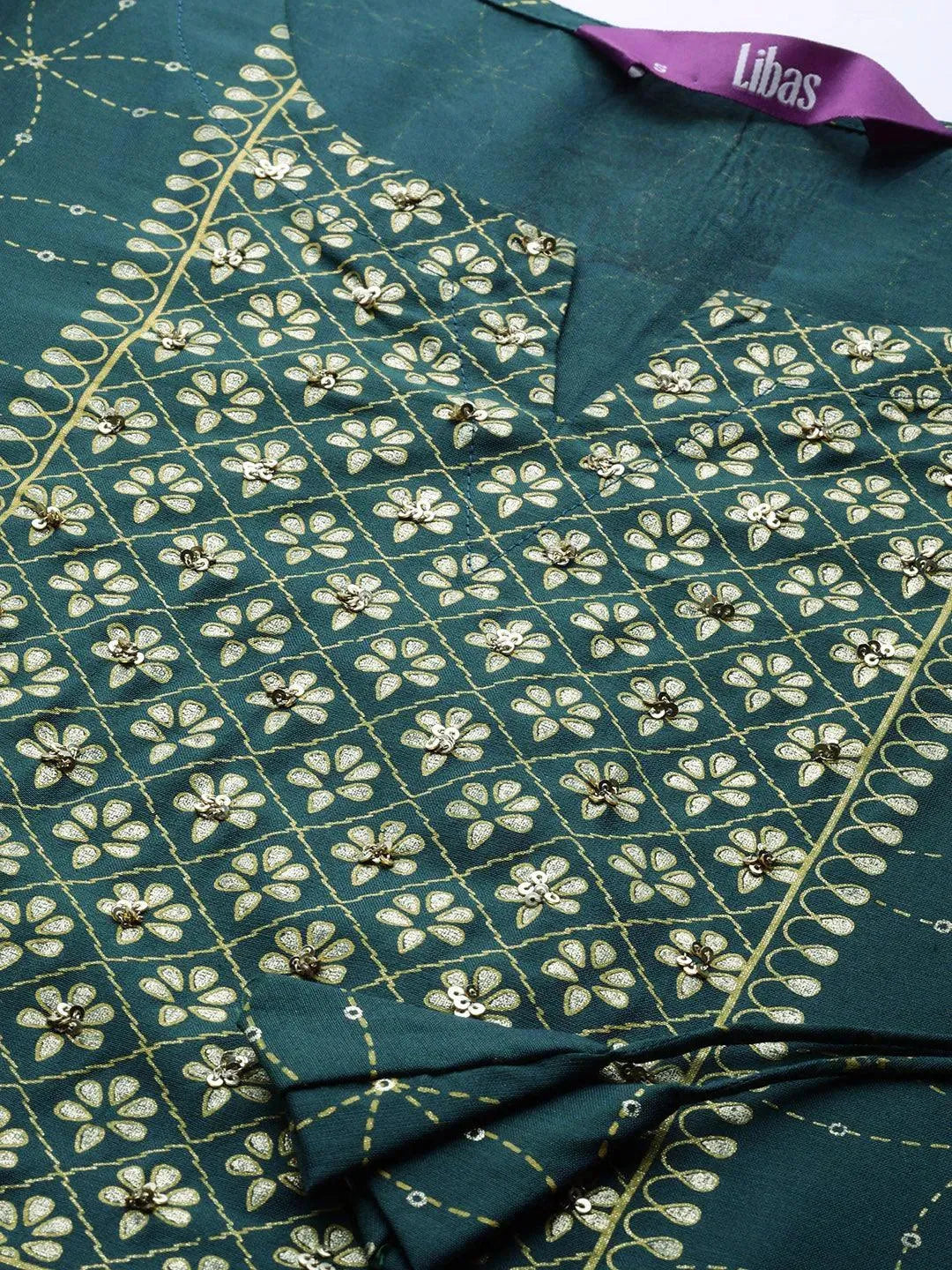 Teal Yoke Design Chanderi Silk Kurta - Libas 