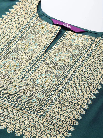 Teal Yoke Design Chanderi Silk Kurta - Libas