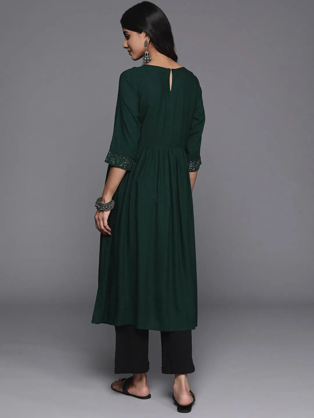 Teal Yoke Design Rayon A-Line Kurta - Libas 