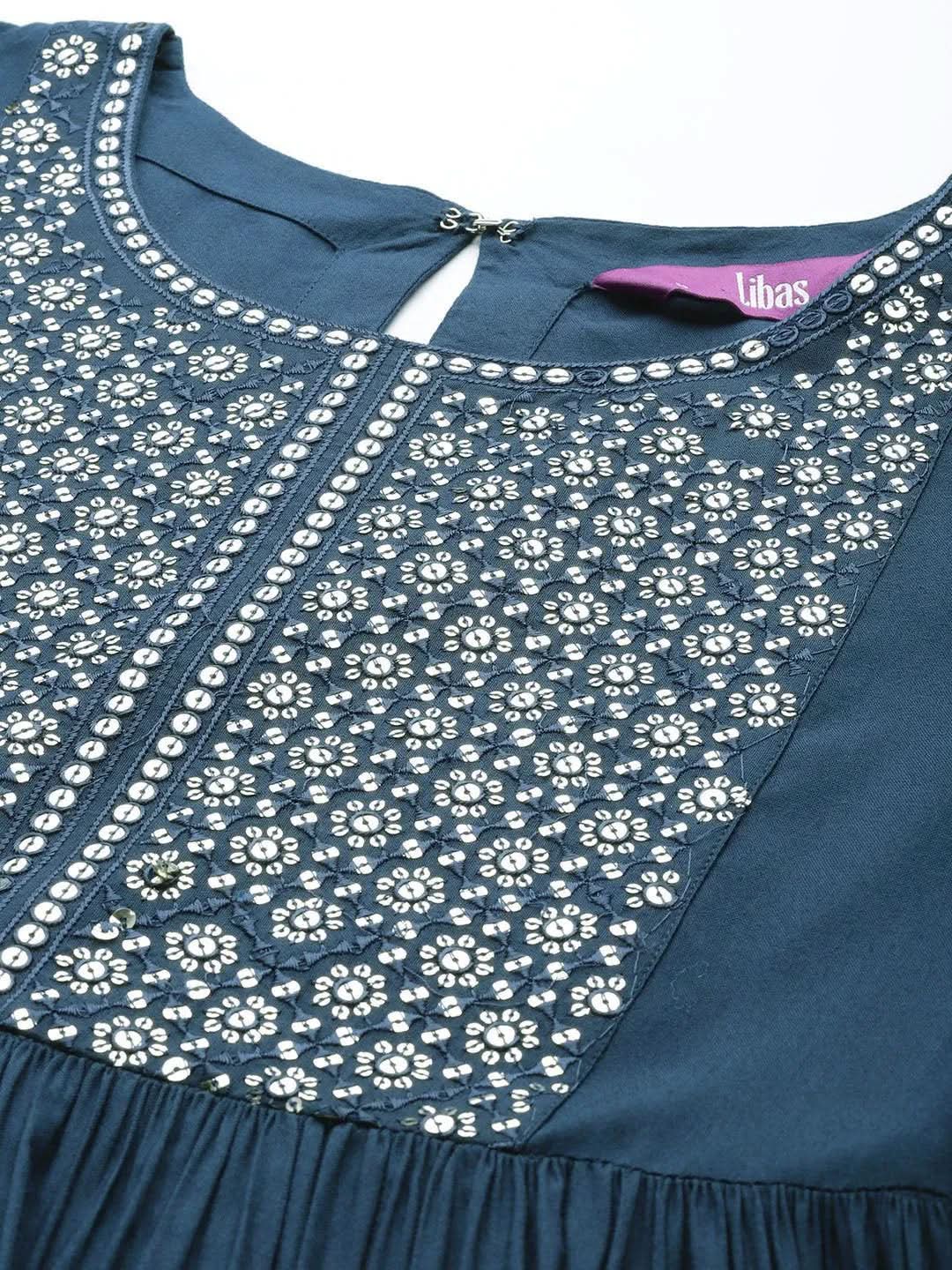 Teal Yoke Design Rayon A-Line Kurta - Libas 