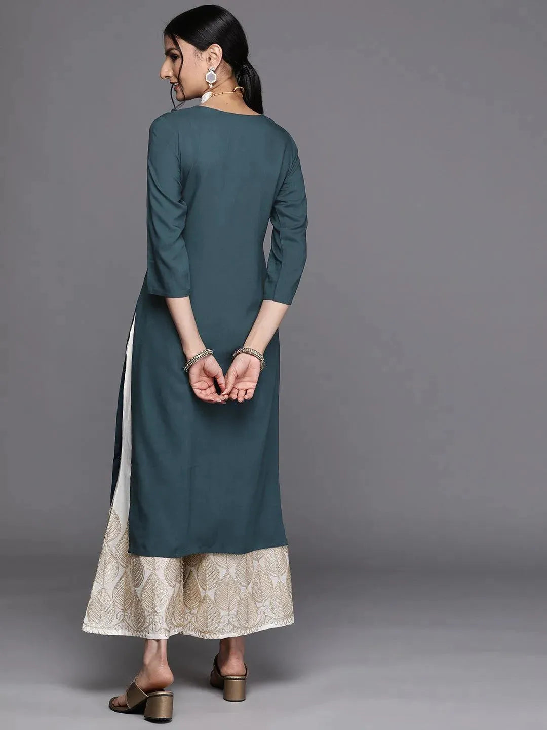 Teal Yoke Design Rayon Kurta - Libas 