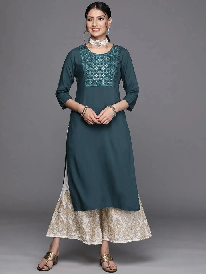 Teal Yoke Design Rayon Kurta - Libas