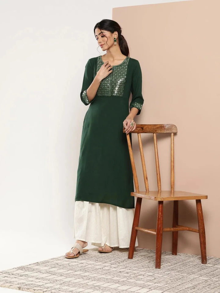 Teal Yoke Design Rayon Straight Kurta - Libas