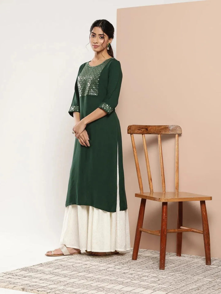 Teal Yoke Design Rayon Straight Kurta - Libas