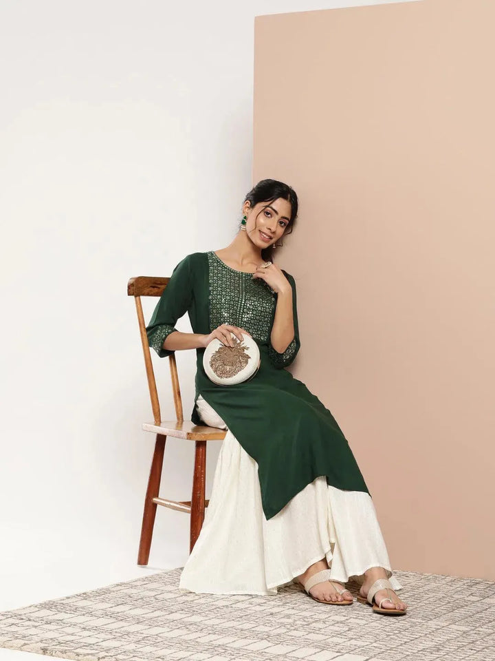 Teal Yoke Design Rayon Straight Kurta - Libas