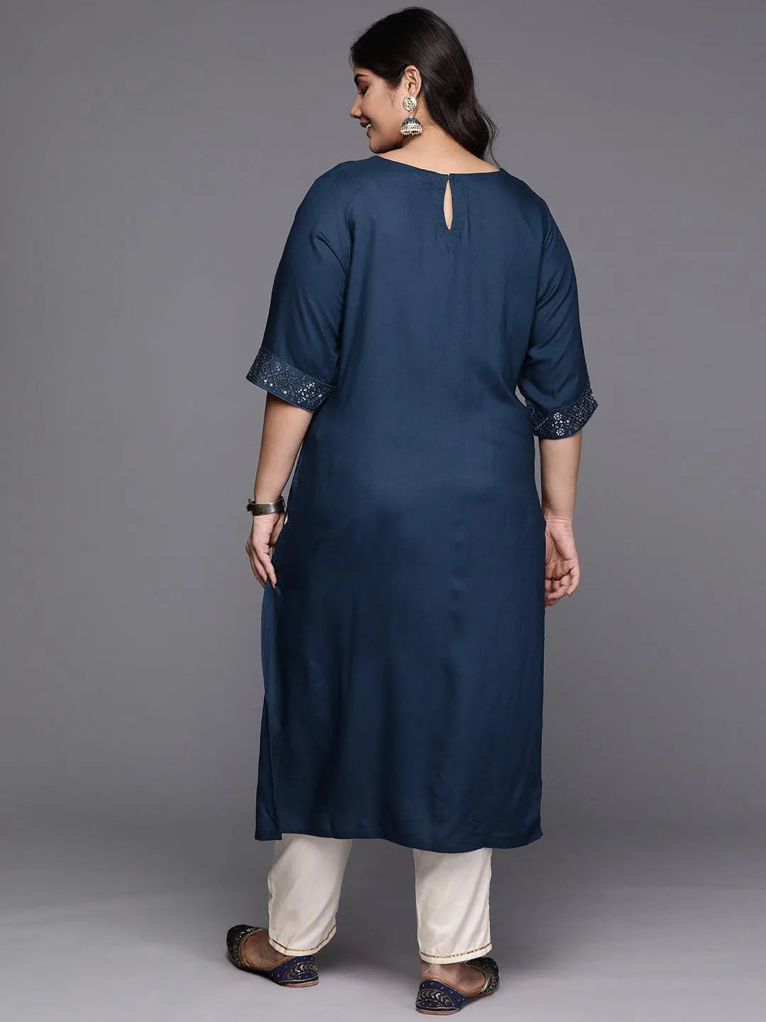 Teal Yoke Design Rayon Straight Kurta - Libas 