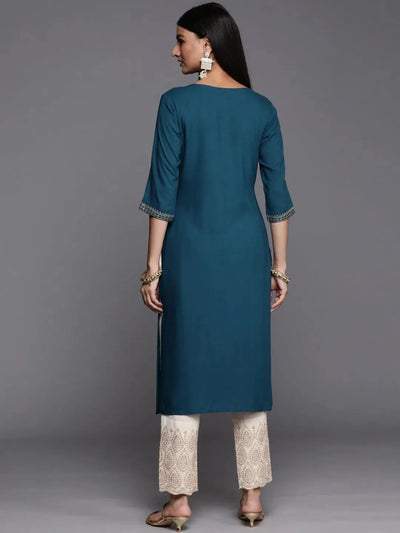 Teal Yoke Design Rayon Straight Kurta - Libas