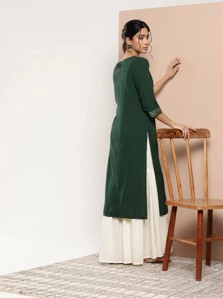 Teal Yoke Design Rayon Straight Kurta - Libas
