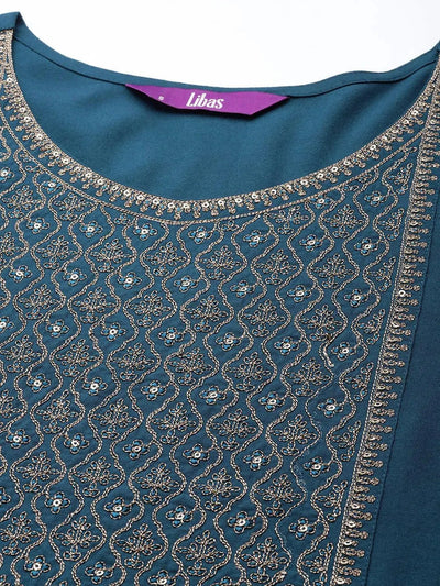 Teal Yoke Design Rayon Straight Kurta - Libas