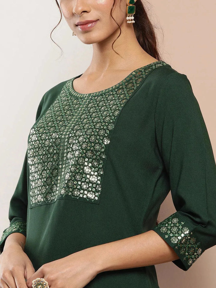 Teal Yoke Design Rayon Straight Kurta - Libas