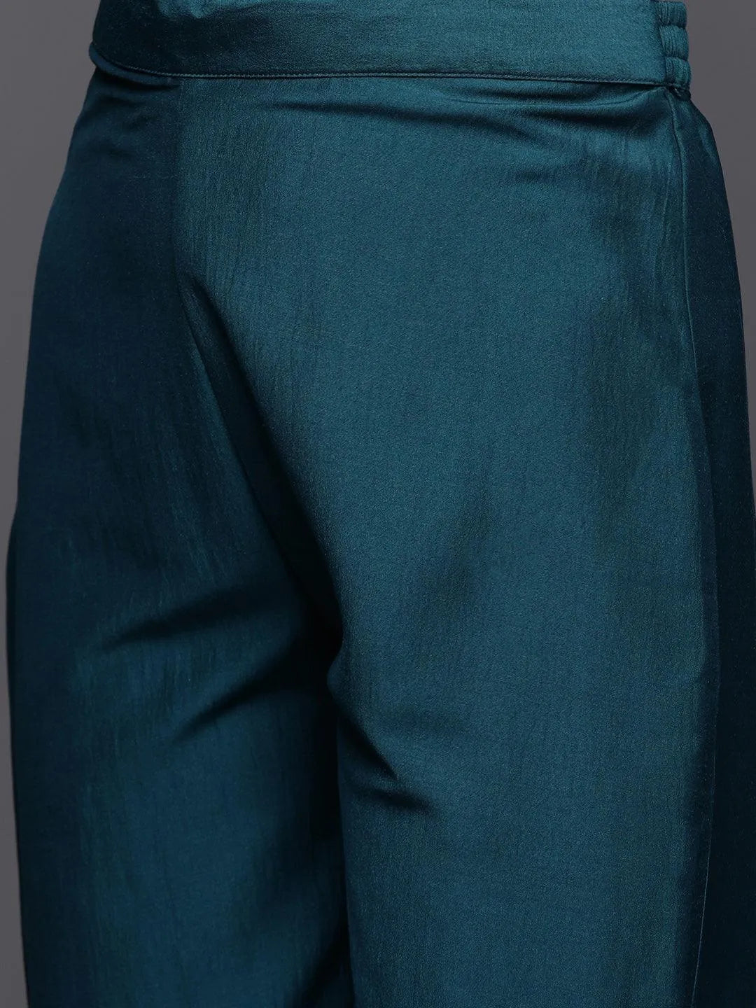 Teal Yoke Design Silk Blend A-Line Kurta With Trousers & Dupatta - Libas 