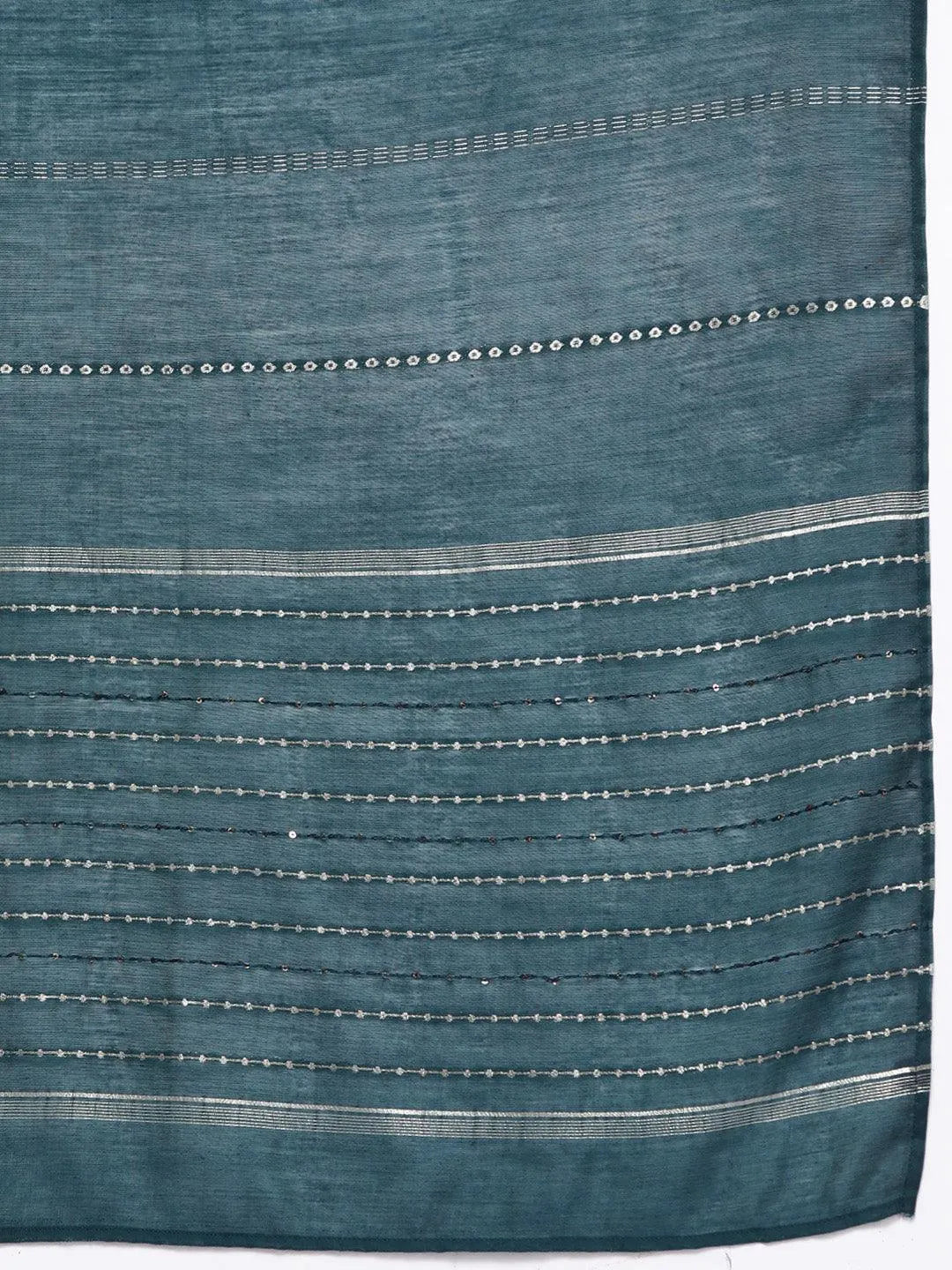 Teal Yoke Design Silk Blend Straight Kurta With Trousers & Dupatta - Libas 