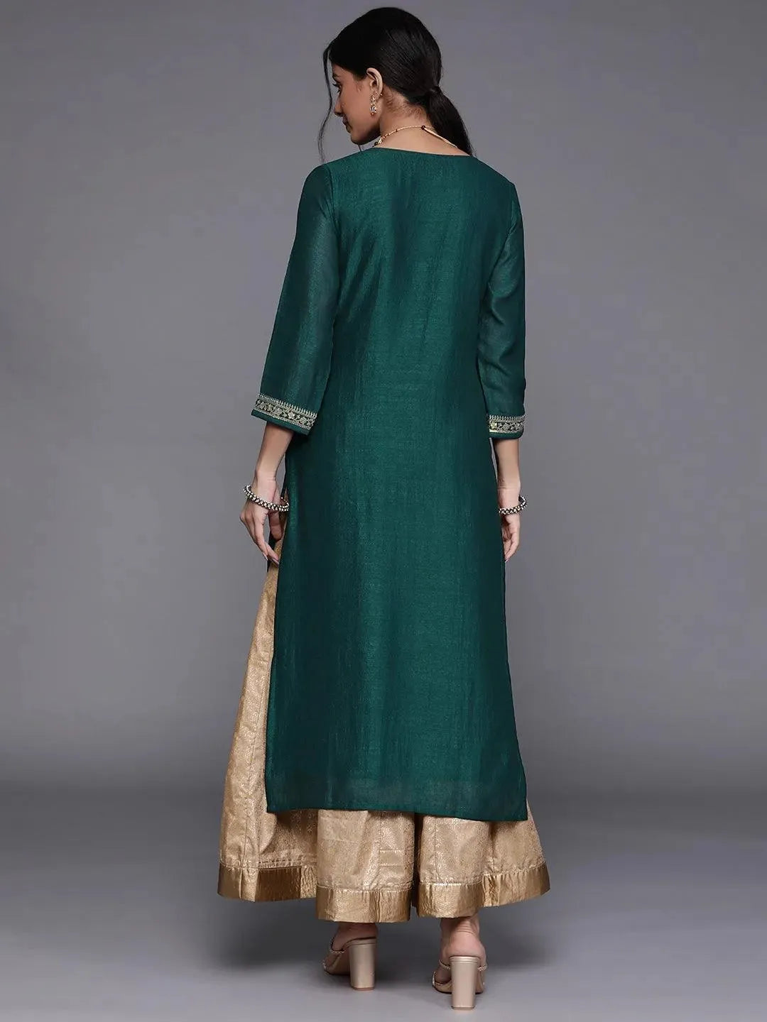Teal Yoke Design Silk Kurta - Libas 