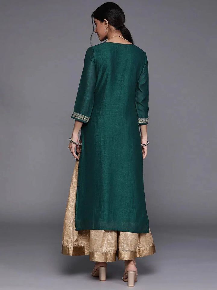 Teal Yoke Design Silk Kurta - Libas