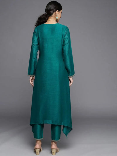 Teal Yoke Design Silk Kurta - Libas