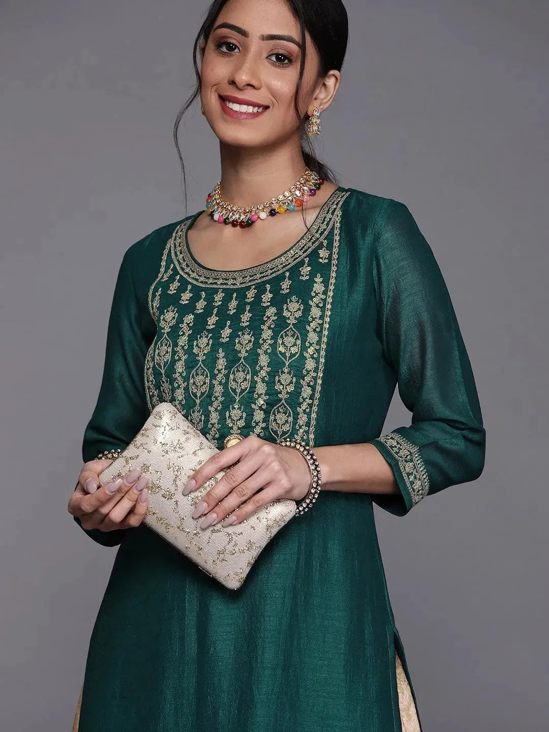 Teal Yoke Design Silk Kurta - Libas