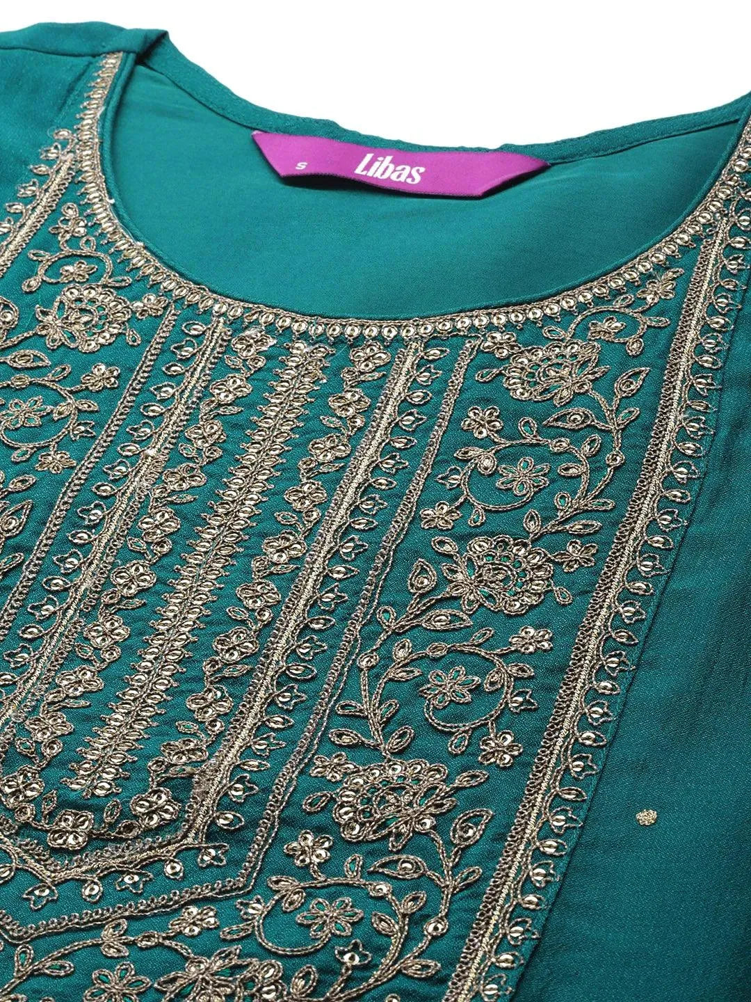 Teal Yoke Design Silk Kurta - Libas