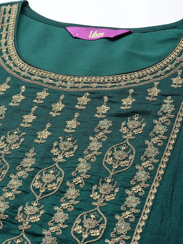 Teal Yoke Design Silk Kurta - Libas