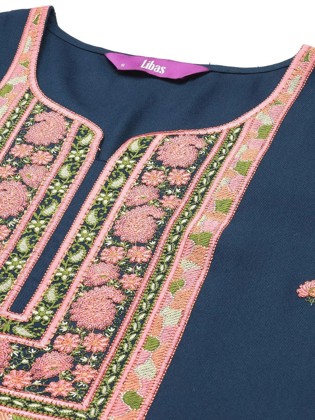 Teal Yoke Design Wool Straight Kurta - Libas 