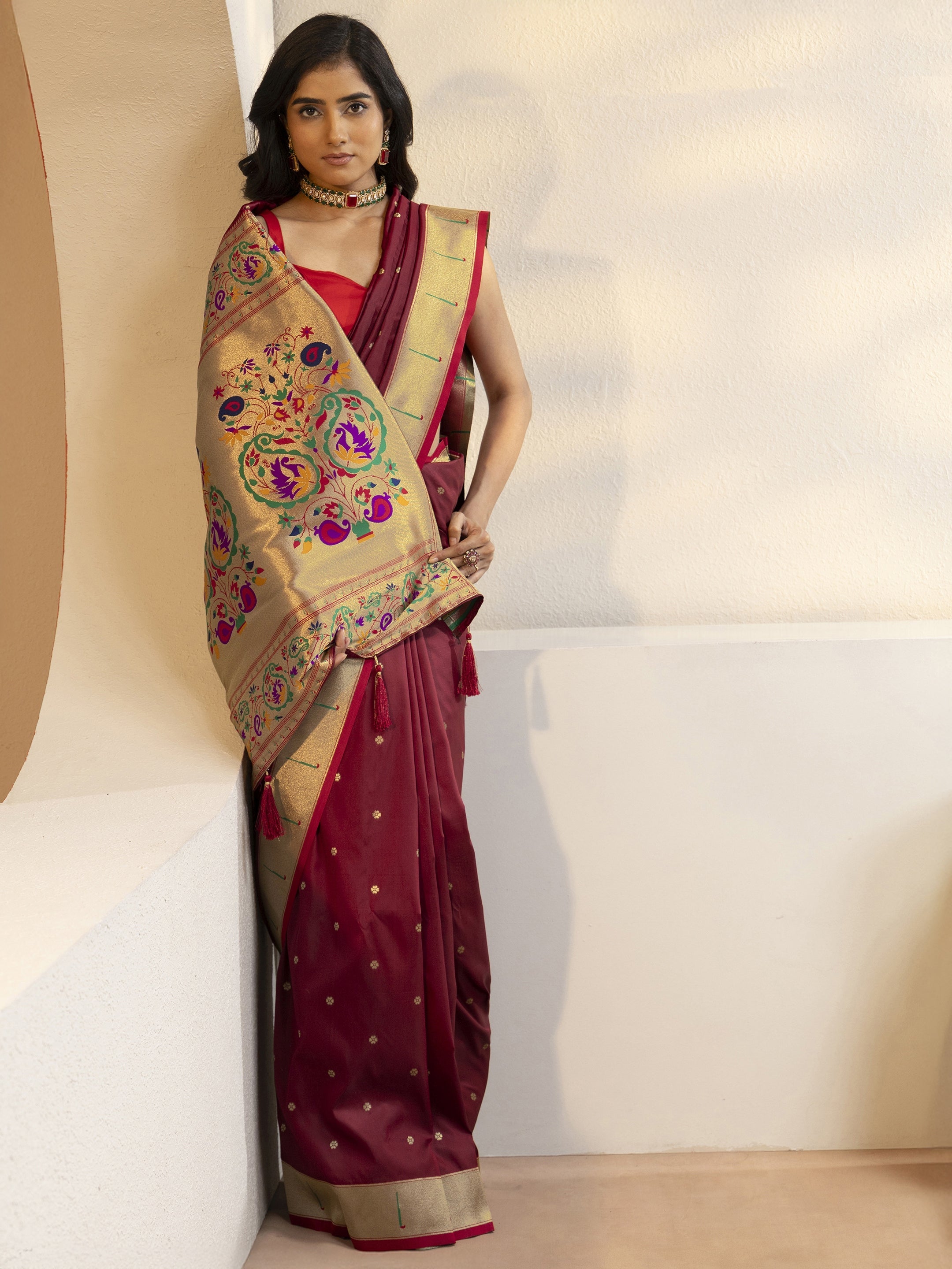 libas Terracotta Red Silk Blend Paithani Saree-picture-47