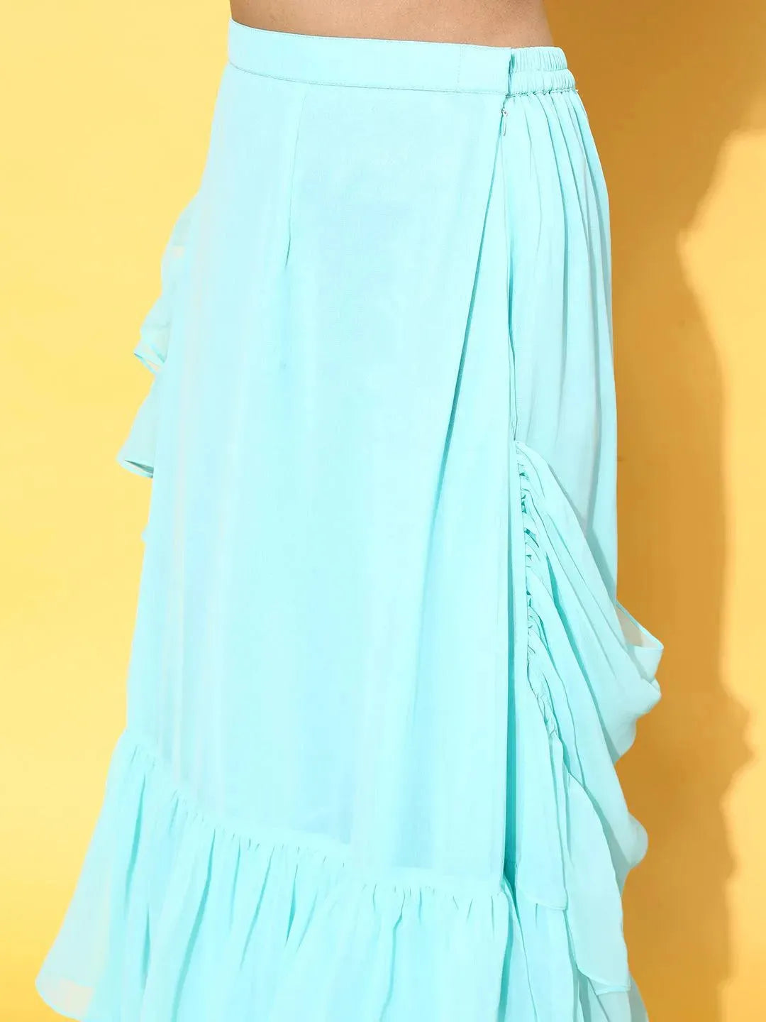 Turquoise Blue Embellished Georgette Ready to wear Saree With Potli - Libas 