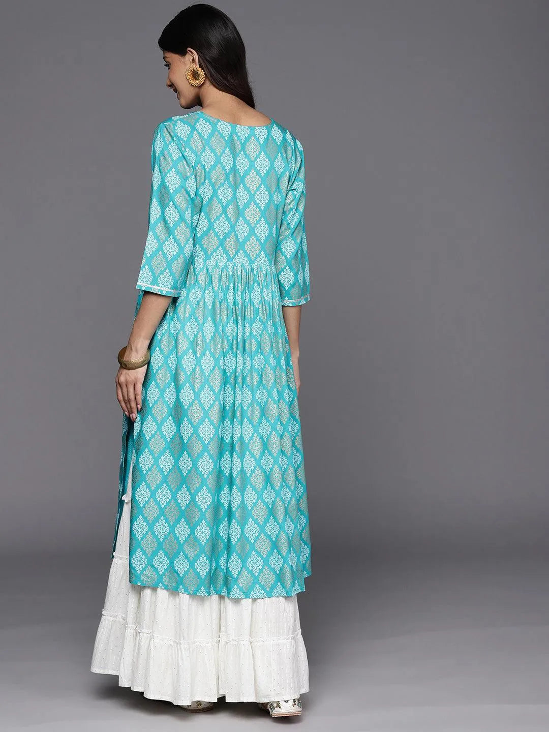 

Turquoise Blue Embellished Rayon A-Line Kurta