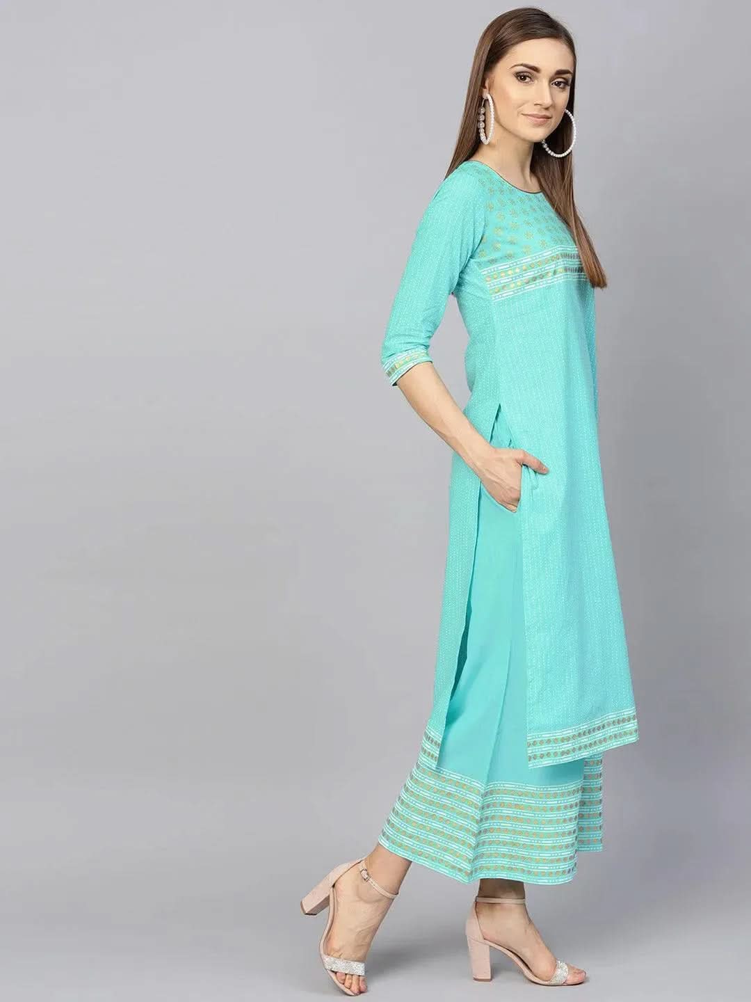 

Buy Turquoise Blue Printed Cotton Kurta Set - 6002MJ-XS | Libas Ethnic Wear Online