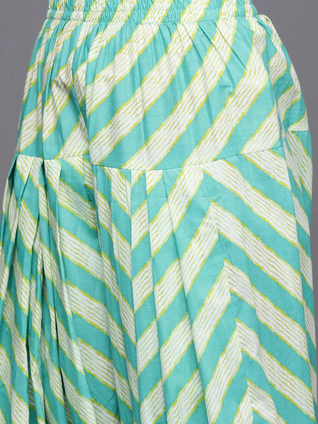 Turquoise Blue Printed Cotton Straight Kurta With Salwar & Dupatta - Libas 