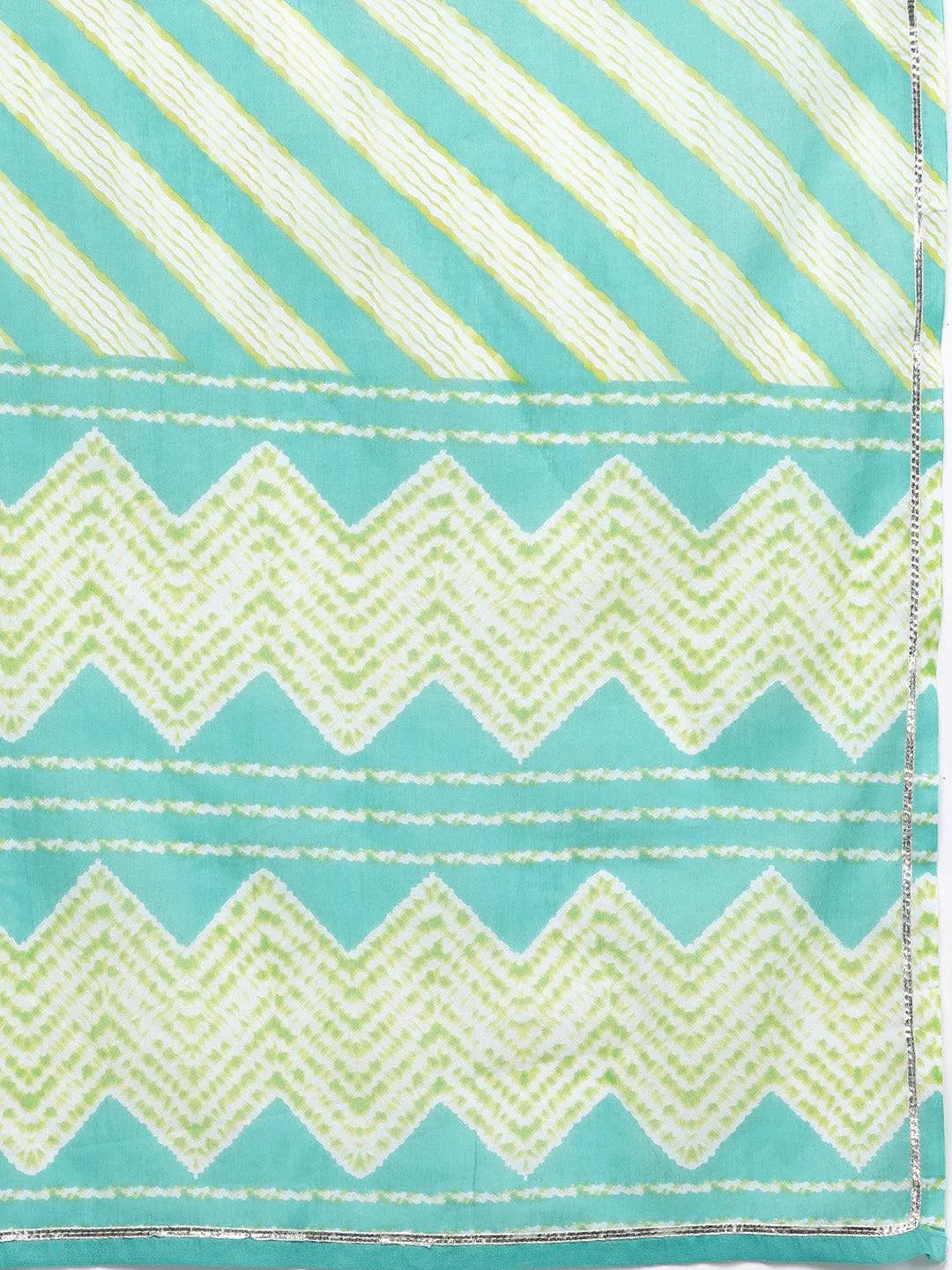 Turquoise Blue Printed Cotton Straight Kurta With Salwar & Dupatta - Libas 