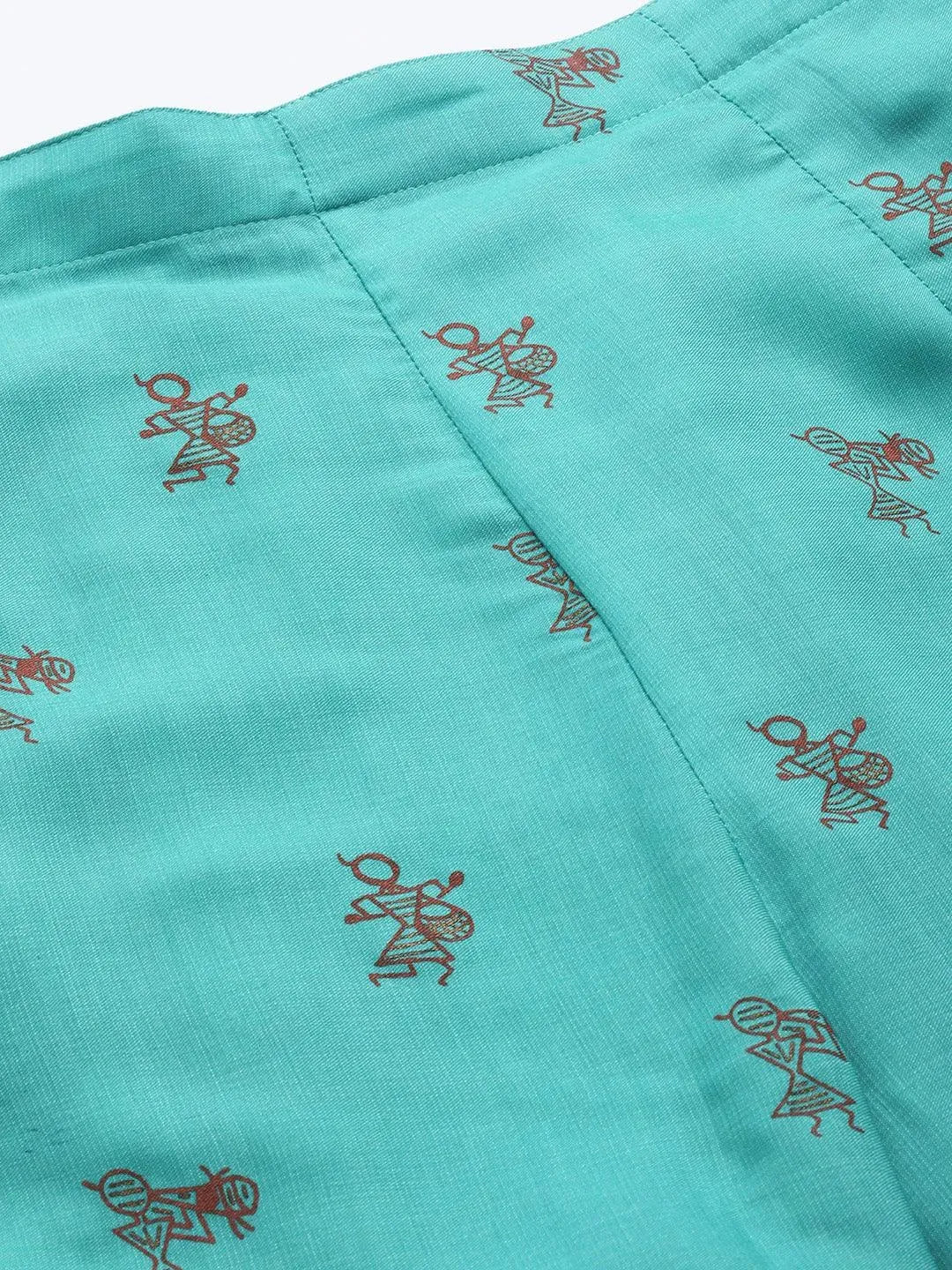 Turquoise Blue Printed Silk Palazzos - Libas 